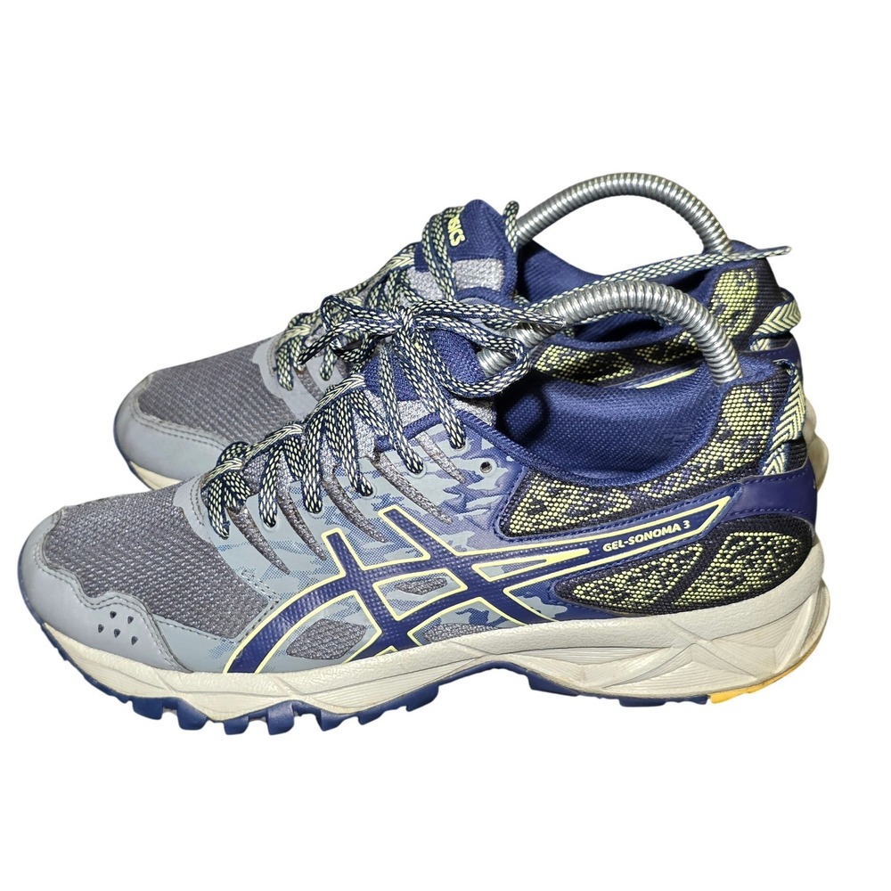 Asics Gel-Sonoma 3 Women Trail Running Shoes Grey Navy Blue Yellow T774N Size 10 - Picture 2 of 11